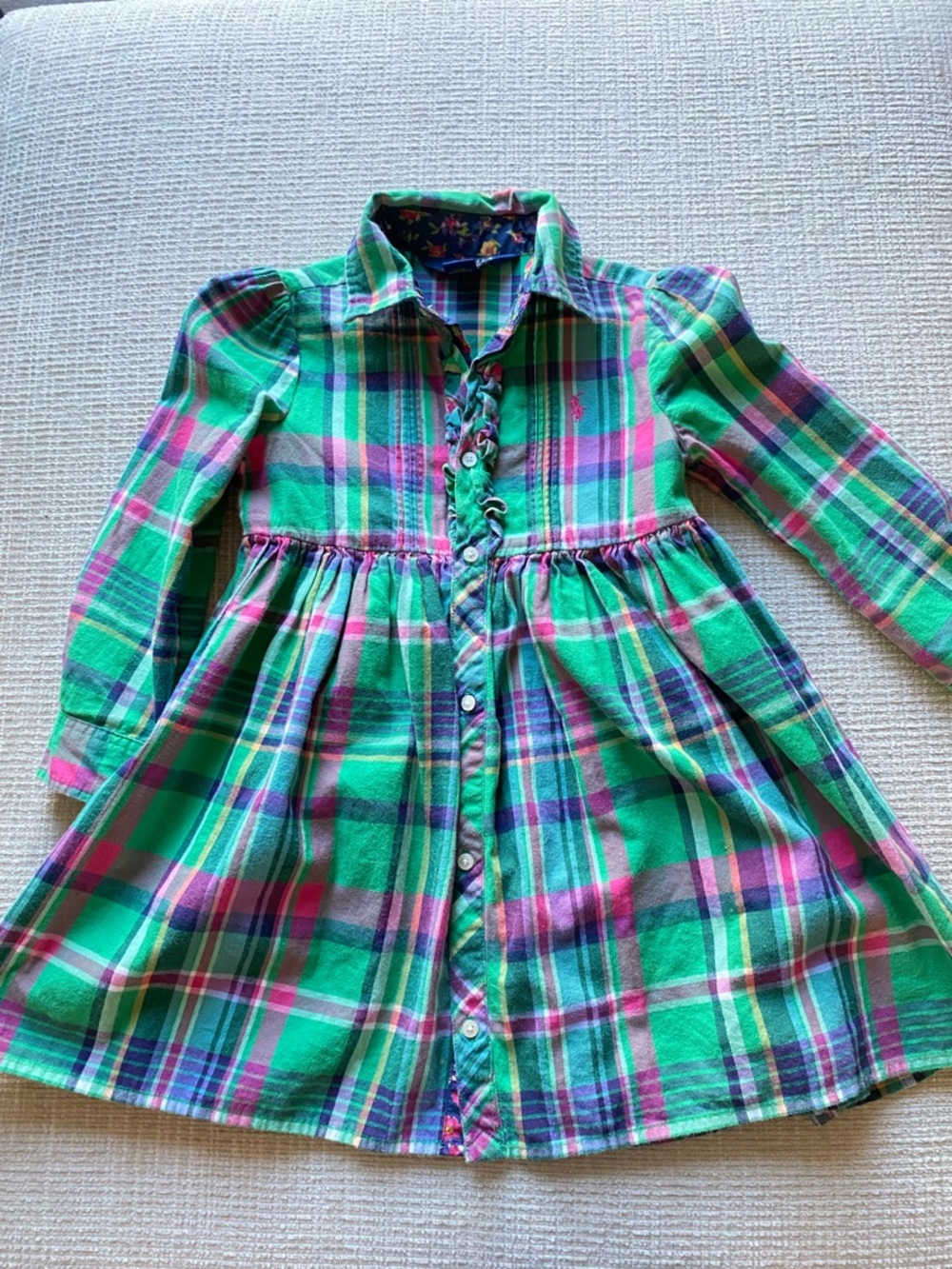 Polo by Ralph Lauren Green and Blue Plaid Girls Shirt Dress